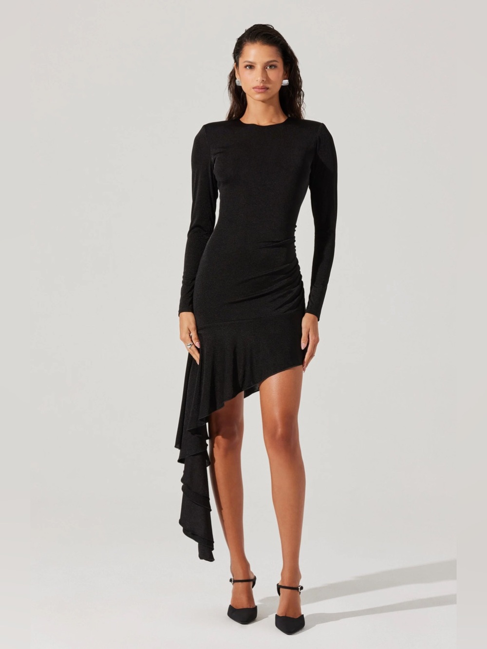 ASTR The Label Black Asymmetrical Ruffle Dress Size S